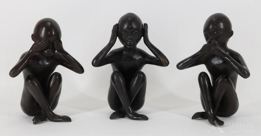 Three Wise Monkeys Bronze Sculptural Group (1 of 7)
