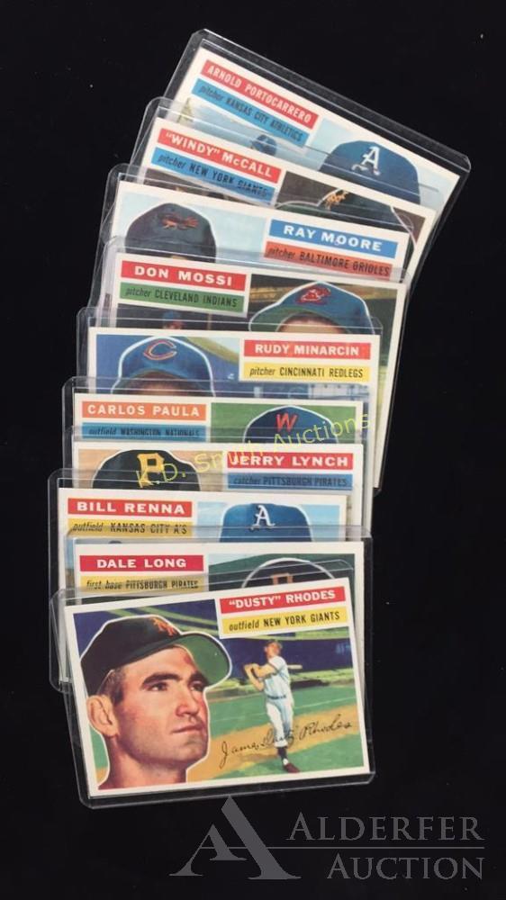 1956 Topps Baseball Cards (10): Different High Grade 1956T Baseball Cards (10) - #4 Carlos Paula, #36 Rudy Minarcin, #39 Don Mossi, #43 Ray Moore, #44 John McCall, #50 Dusty Rhodes, #53 Arnold Portocarrero, #56 Dale Long, #82 Bill 