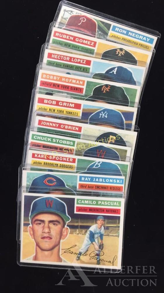 1956 Topps Baseball Cards (10): Different High Grade 1956T Baseball Cards (10) - #7 Ron Negray, #9 Ruben Gomez, #16 Hector Lopez, #28 Bob Hofman, #52 Bob Grim, #65 John O'Brien, #68 Chuck Stobbs, #83 Karl Spooner, #86 Ray Jablonski