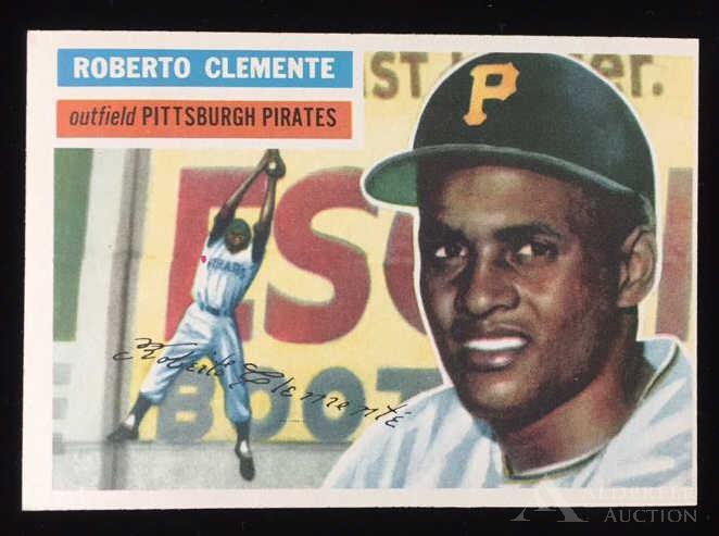 1956 Topps Roberto Clemente baseball card: Pittsburgh Pirates Hall of Fame outfielder Roberto Clemente 1956 Topps #33 baseball card (sharp corners, wax pack fresh, investment quality)