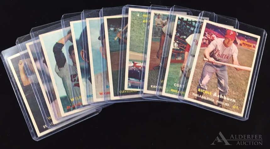 1957 Topps Baseball Cards (10): Different 1957 Topps Baseball Cards (10) - #65 Wally Moon, #70 Richie Ashburn (Hall of Fame), #82 Elston Howard, #113 Wilmer Mizell, #115 Jim Gilliam, #126 Bob Wiesler, #145 Al Smith, #158 Curt Simmo