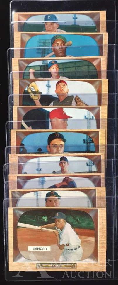 1955 Bowman Baseball Cards (10): Different 1955 Bowman baseball cards (10) - #13 Clyde Vollmer, #14 Gus Keriazakos, #15 Frank Sullivan, #16 Jimmy Piersall, #17 Del Ennis, #18 Stan Lopata, #19 Bobby Avila, #20 Al Smith, #21 Don Hoak,