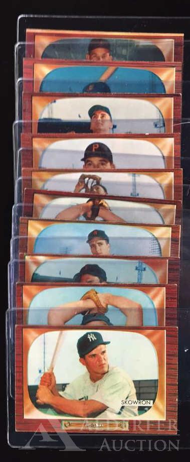 1955 Bowman Baseball Cards (10): Different 1955 Bowman baseball cards (10)- #157 Ernie Johnson, #159 Harry Byrd, #160 Moose Skowron, #161 Matt Batts, #142 Rudy Regalado, #162 Charlie Maxwell, #163 Sid Gordon, #164 Toby Atwell, #165 M