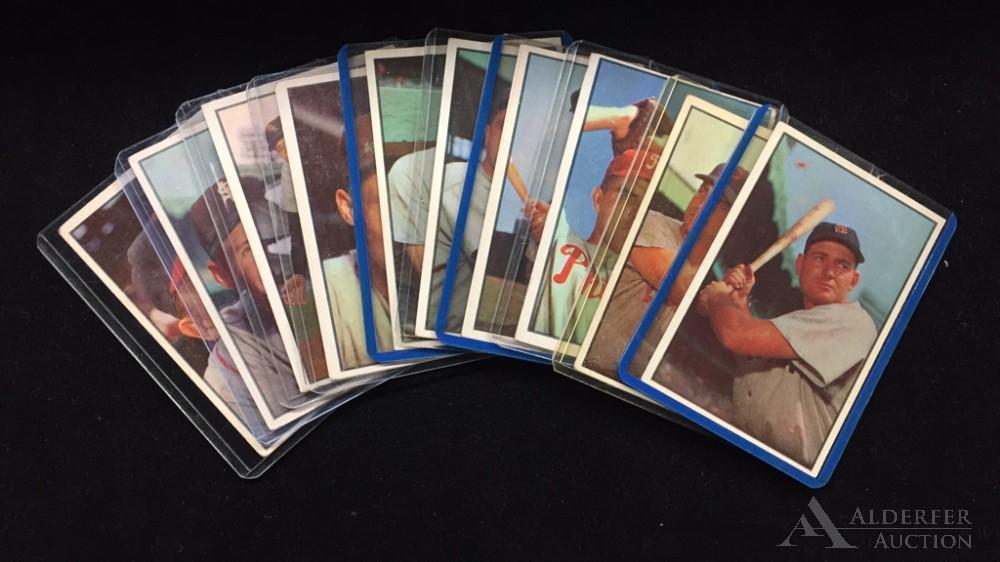 1953 Bowman Color baseball cards (10): Different 1953 Bowman color baseball cards(10) - #49 Eddie Stanky, #52 Marty Marion, #54 Chico Carrasquel, #56 Bob Cain, #57 Lou Boudreau (Hall of Fame), #58 Willard Marshall, #61 George Kell (Hall of
