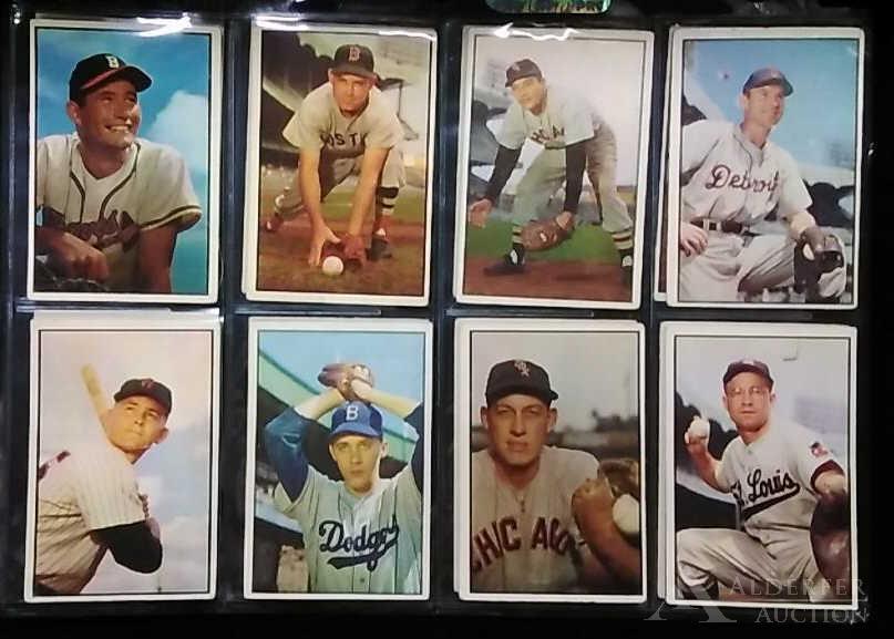 1953 Bowman Color baseball cards (30): (24) Different 1953 Bowman Color baseball cards (sharp corners, good centering, no creases, all have marks on back, mostly in pencil, a few in ink, Schoendienst has staple holes)