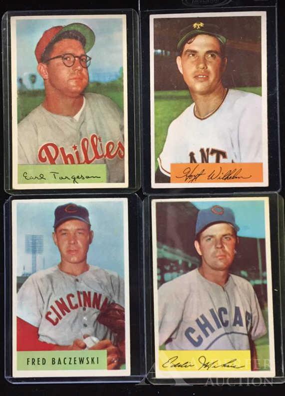 1954 Bowman baseball cards (10): Different 1954 Bowman baseball cards(10) - ##52 Joe Ginsberg, #53 Don Lenhardt, #54 Chico Carrasquel, #55 Jim Delsing, #56 Maury McDermott, #59 Bob Schultz, #60 Fred Baczewski, #61 Eddie Miksis, # 63 