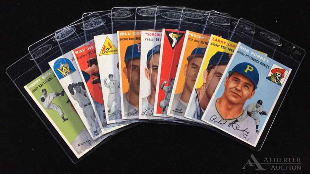 1954 Topps baseball cards (10): Different 1954 Topps baseball cards (10) - #189 Bob Ross, #190 Ray Herbert, #194 Bill Sarni, #195 Bill Consolo, #197 "Schoolboy" Rowe, #198 Carl Sawatski, #199 Rocky Nelson, #200 Larry Jensen, # 202 B