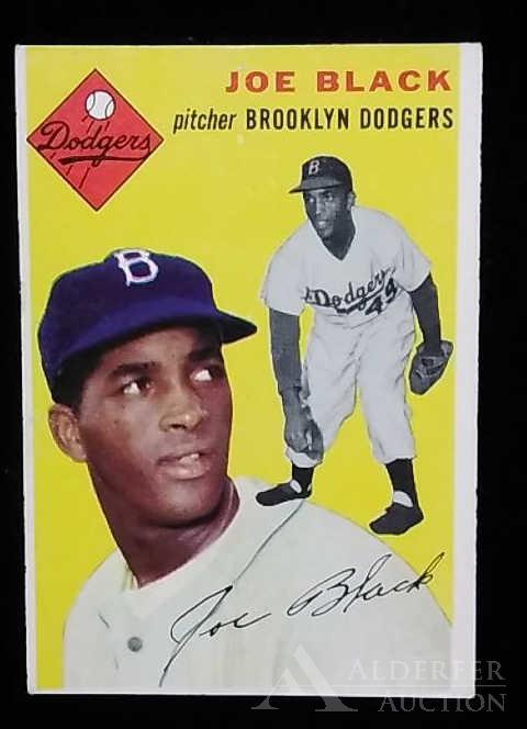 1954 Topps Joe Black baseball card: Brooklyn Dodgers pitcher Joe Black 1954 Topps #98 baseball card (sharp corners, wax pack fresh, investment grade)