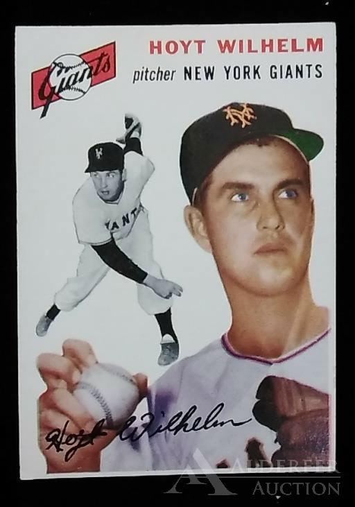 1954 Topps Hoyt Wilhelm baseball card: New York Giants Hall of Fame pitcher Hoty Wilhelm 1954 Topps #36 baseball card (sharp corners, wax pack fresh, investment grade)