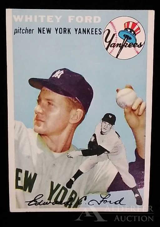 1954 Topps Whitey Ford baseball card: New York Yankees Hall of Fame pitcher Whitey Ford 1954 Topps #37 baseball card (sharp corners, nice centering, wax pack fresh, investment grade)