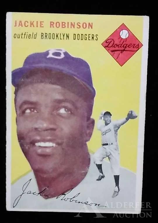 1954 Topps Jackie Robinson baseball card: Brooklyn Dodgers Hall of Fame outfielder Jackie Robinson 1954 Topps #10 baseball card (nice corners, nice centering, wax pack fresh, investment grade)