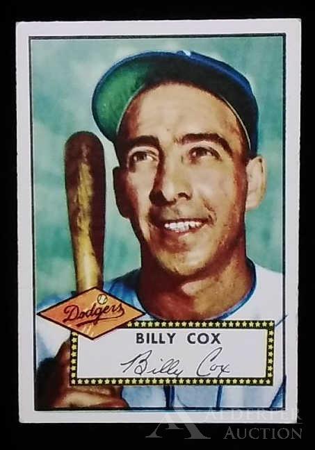 1952 Topps Billy Cox baseball card: Brooklyn Dodgers 3rd baseman Billy Cox 1952 Topps #232 baseball card (sharp corners, excellent centering, wax pack fresh, investment grade)