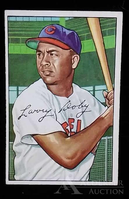1952 Bowman Larry Dolby baseball card: Cleveland Indians Hall of Fame outfielder Larry Dolby 1952 Bowman #115 baseball card (sharp corners, blister pack fresh, investment grade)