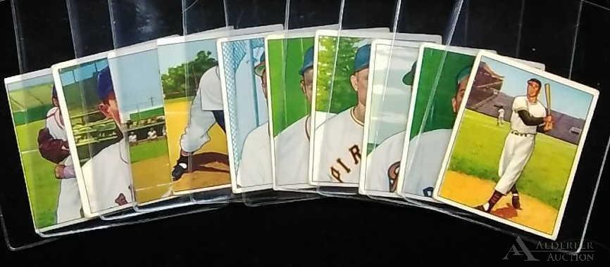 1950 Bowman baseball cards (10): Different 1950 Bowman baseball cards(10) - #28 Bobby Thomson, #90 Harry Brecheen, ##97 Maurice McDermott, #104 Sam Chapman, #107 Sam Dente, #111 Walker Cooper, #118 Clint Hartung, #124 Clyde McCulloug