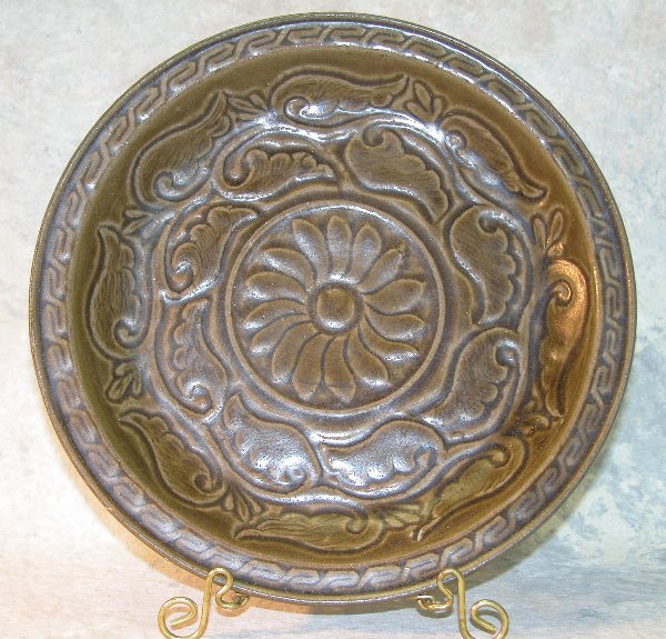 Chinese Carved Celadon Stoneware Plate.