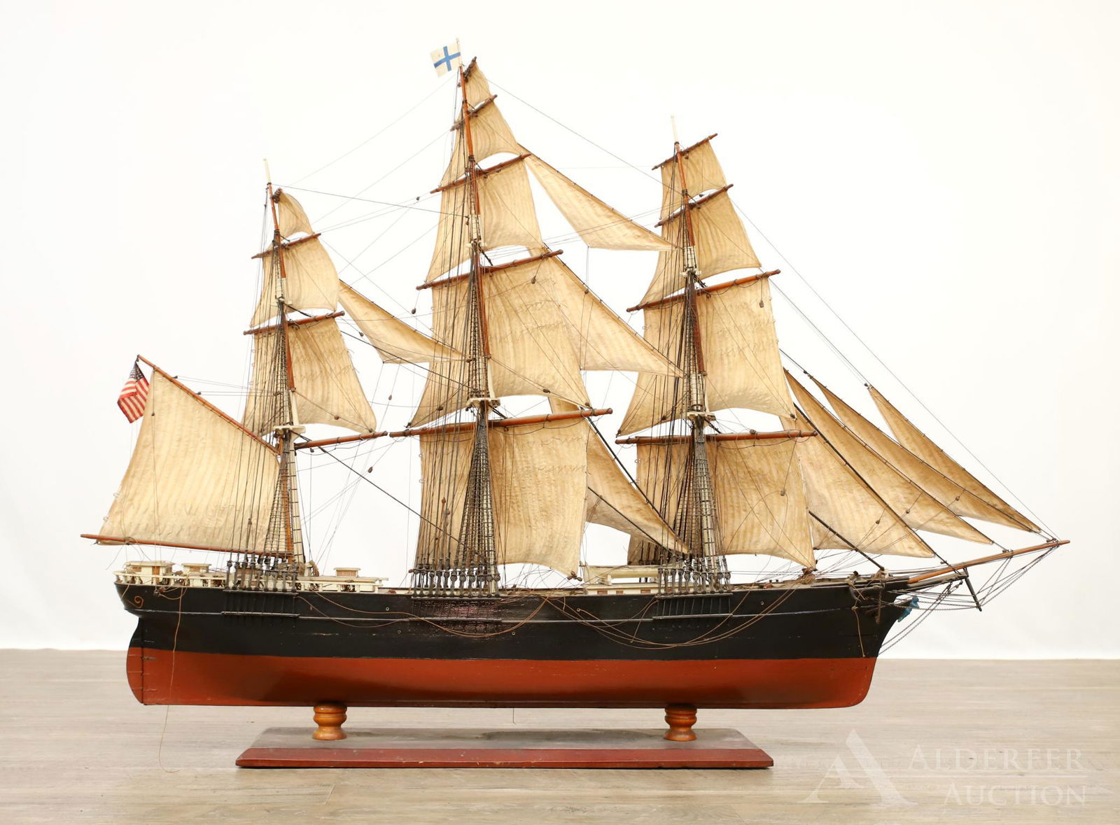 1852 American Clipper "Sovereign of the Seas" Model: Hand built model of the "fastest ship in the world" the infamous clipper ship the "Sovereign of the Seas". Fully rigged model measures 38"h x 55"w x 8"d.