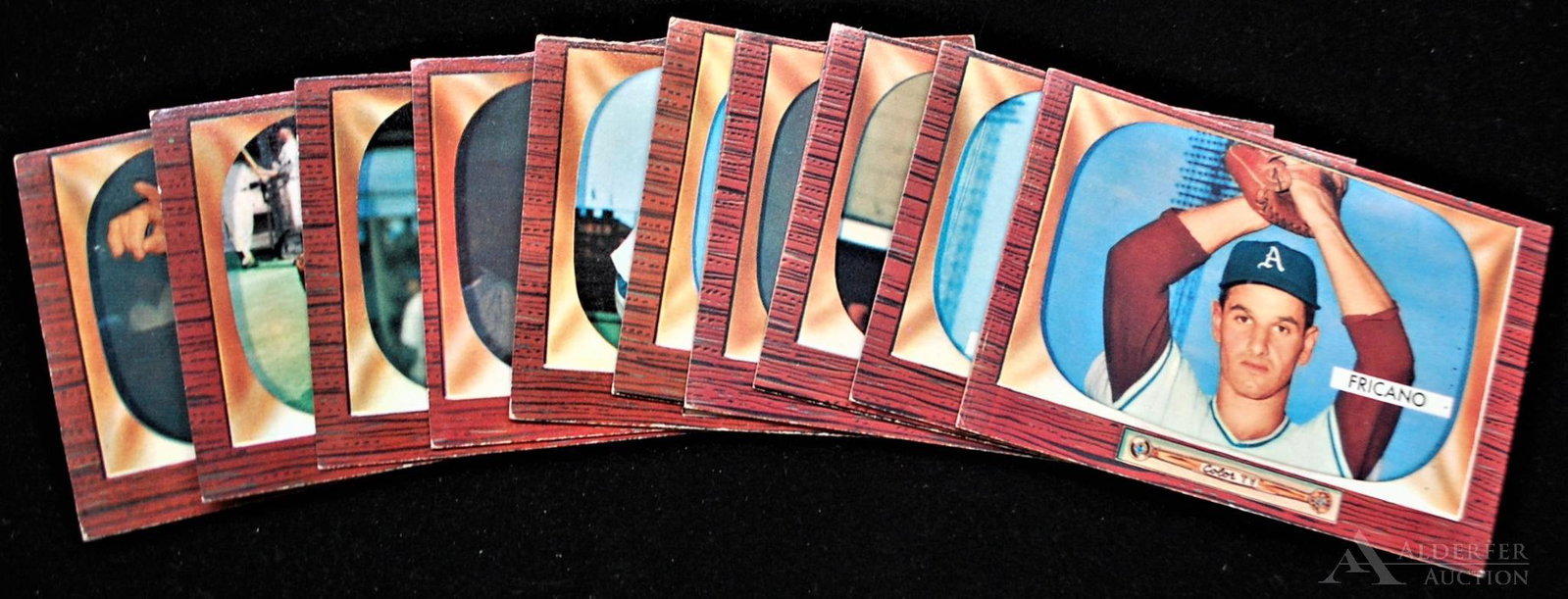 1955 Bowman Baseball Cards (10): 1955 Bowman baseball cards (10) Different - #298 Charlie Grimm, #300 Tommy Byrne, #302 Frank Malzone, #308 Al Lopez, #310 Ken Lehman, #312 Bill Wright, #316 Marion Fricano, #318 Sid Hudson, #319 Alber
