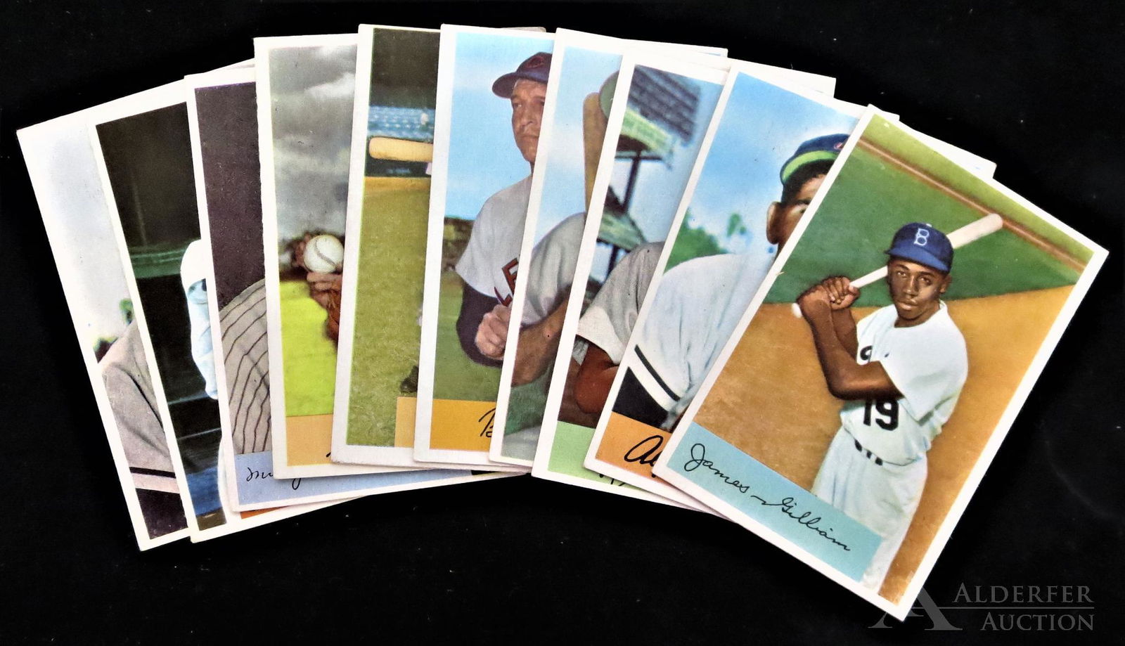 1954 Bowman Baseball Cards (10): 1954 Bowman baseball cards (10) Different - #4 Bob Hooper, #26 Billy Cox, #39 Ned Garver, #51 Alex Kellner, #74 Junior Gilliam, #82 Billy Goodman, #99 Pete Suder, #111 Murry Dickson, #158 Stu Miller &