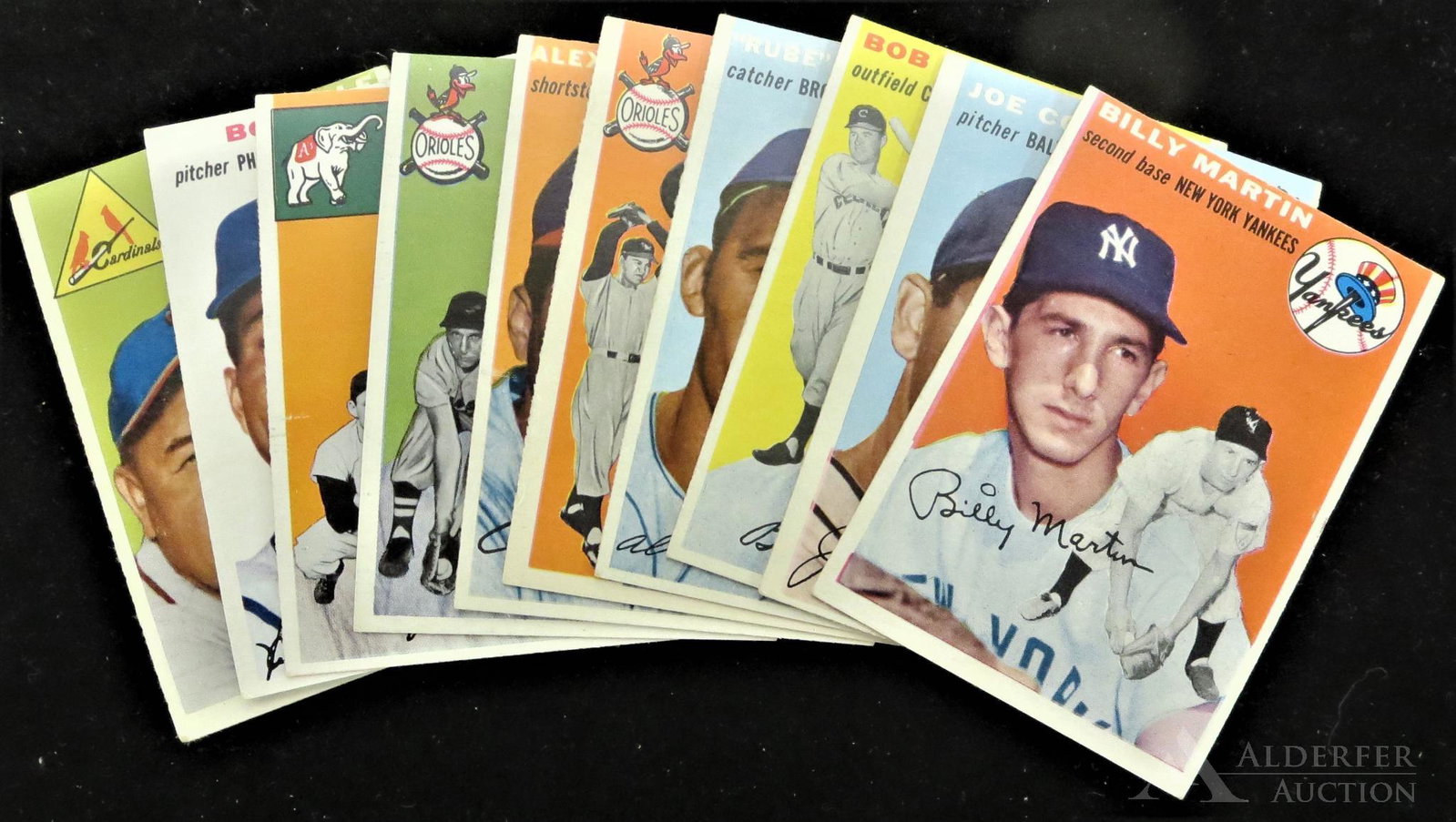 1954 Topps Baseball Cards (10): 1954 Topps baseball cards (10) Different - #13 Billy Martin, #147 John Riddle, #148 Bob Trice, #149 Jim Robertson, #150 Dick Kryhoski, #151 Alex Grammas, #152 Mike Blyzka, #153 "Rube" Walker, #155 Bob