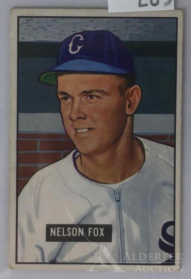 1951 Bowman Nellie Fox Rookie Baseball Card: Chicago White Sox Hall of Fame shortstop Nelson Fox 1951 Bowman #232 rookie baseball card (sharp corners, nice centering, wax pack fresh, investment grade)