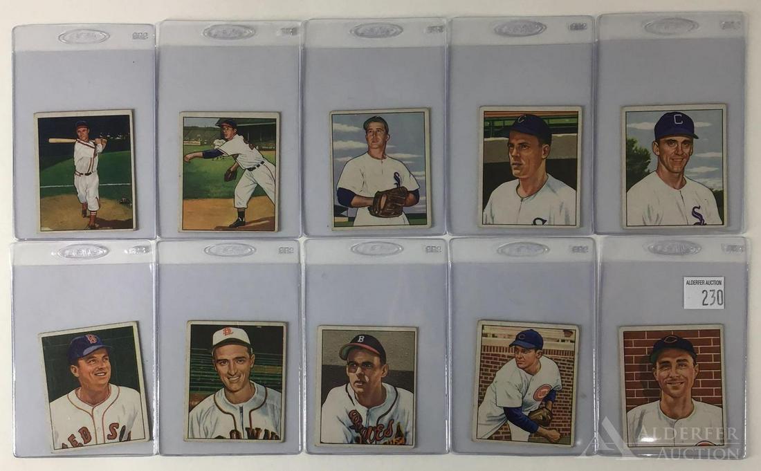 1950 Bowman Baseball Cards (10): 1950 Bowman baseball cards (10) Different - #179 Charles Diering, #182 Sam Zoldak, #183 Mickey Haefner, #184 Randy Gumpert, #185 Howie Judson, #187 Lou Stringer, #191 Dick Starr, #192 Bob Chipman, #1