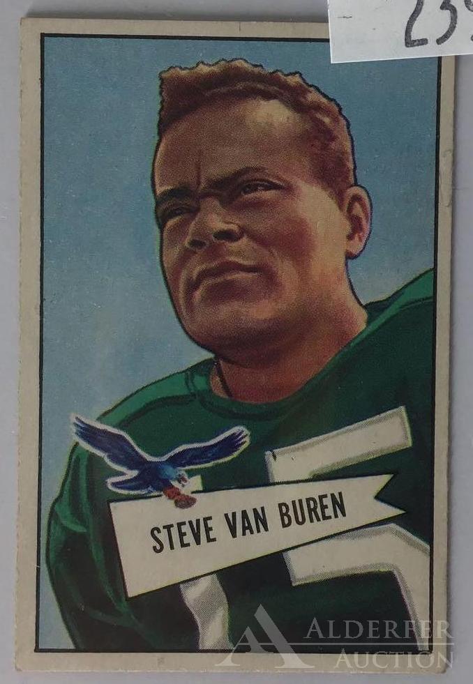 1952 Bowman Small Steve Van Buren Football Card: Philadelphia Eagles Hall of Fame quarterback Steve Van Buren 1952 Bowman Small #45 football card (sharp corners, good centering, wax pack fresh, investment grade)