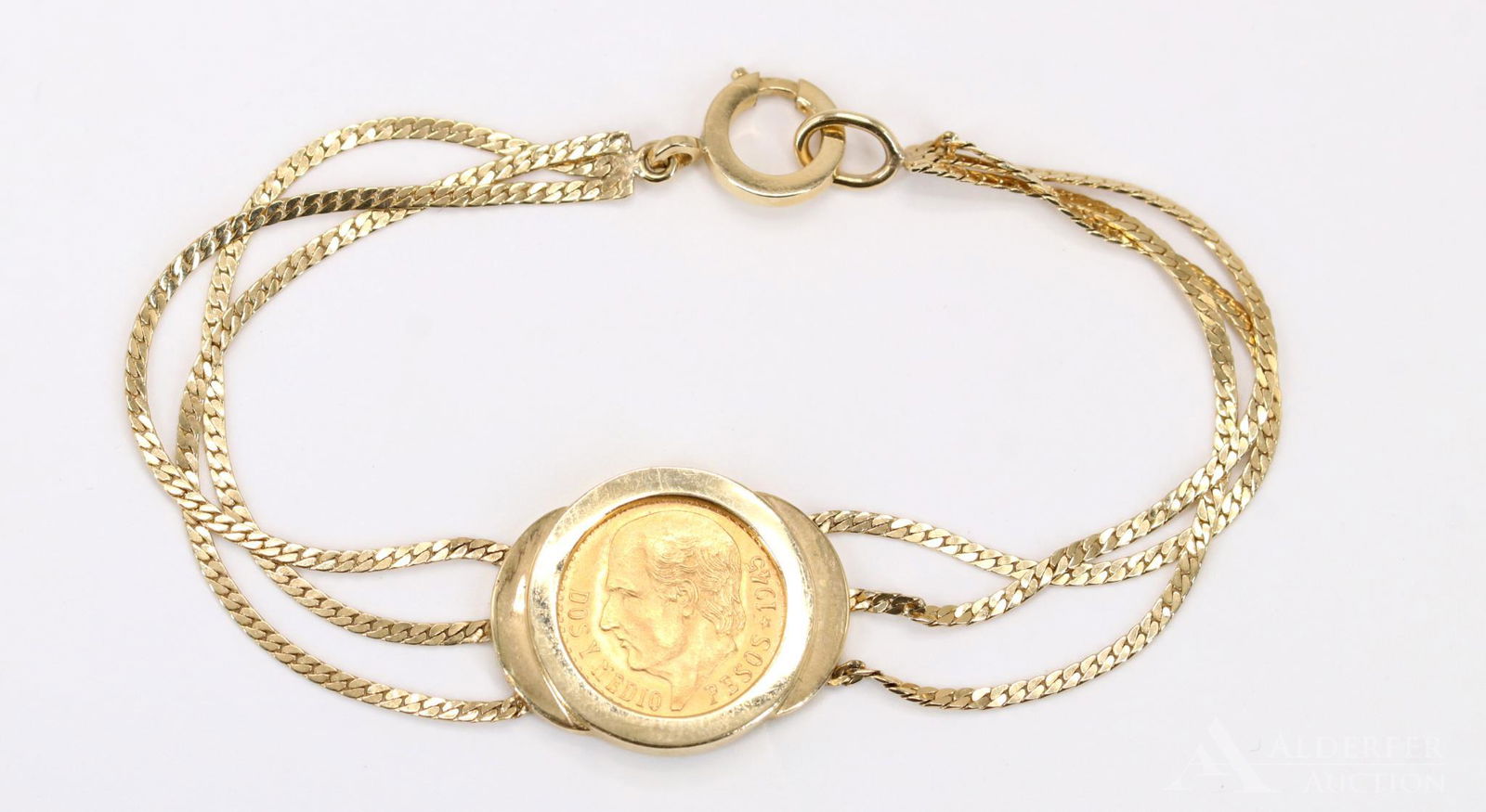Gold Mexican Coin in 14KY Gold Bracelet (1 of 5)