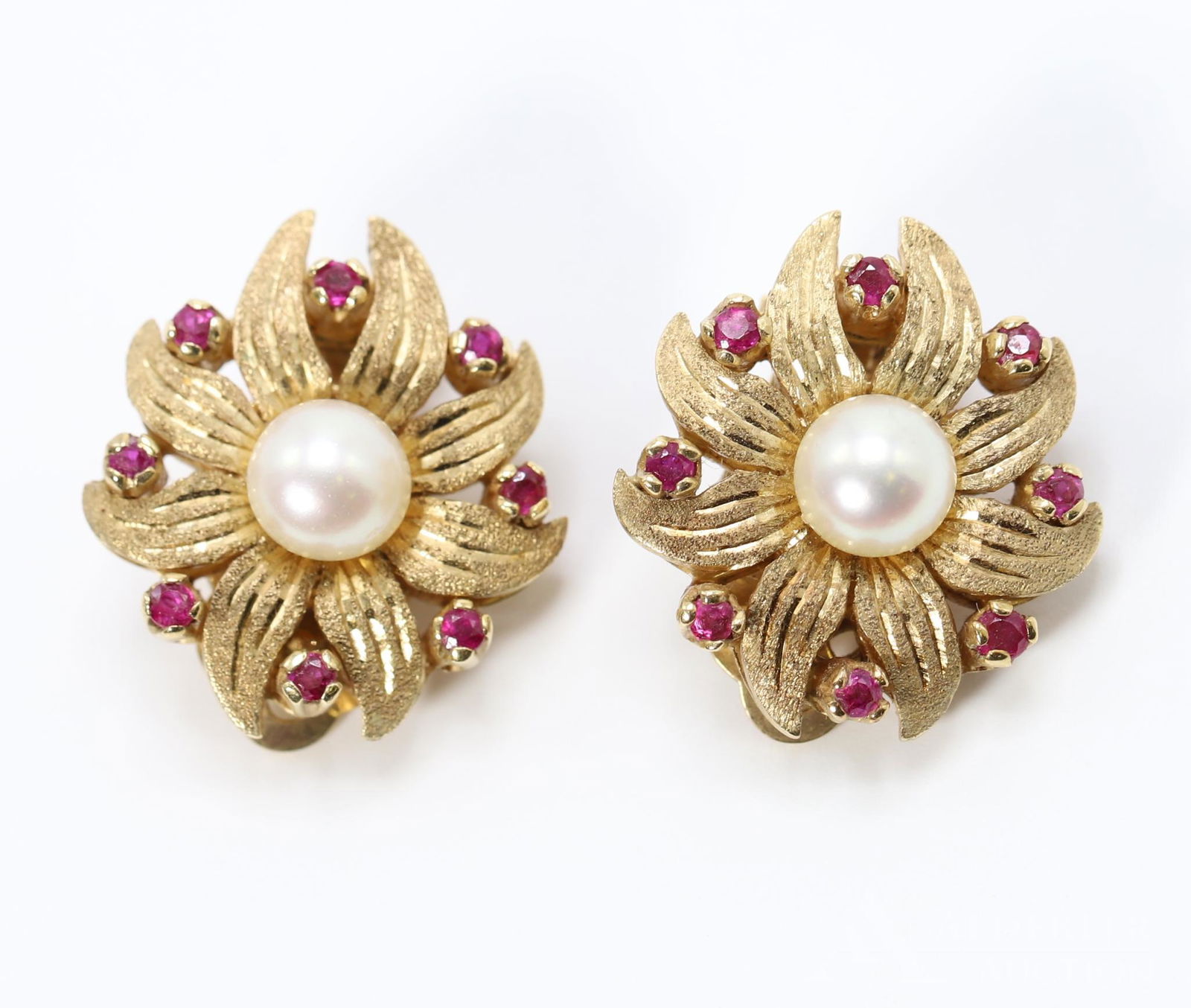 14KY Gold Pearl and Ruby Earrings (1 of 3)