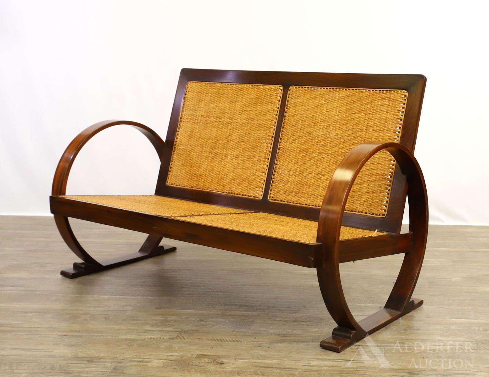 Modernist Rosewood and Rattan Settee (1 of 10)