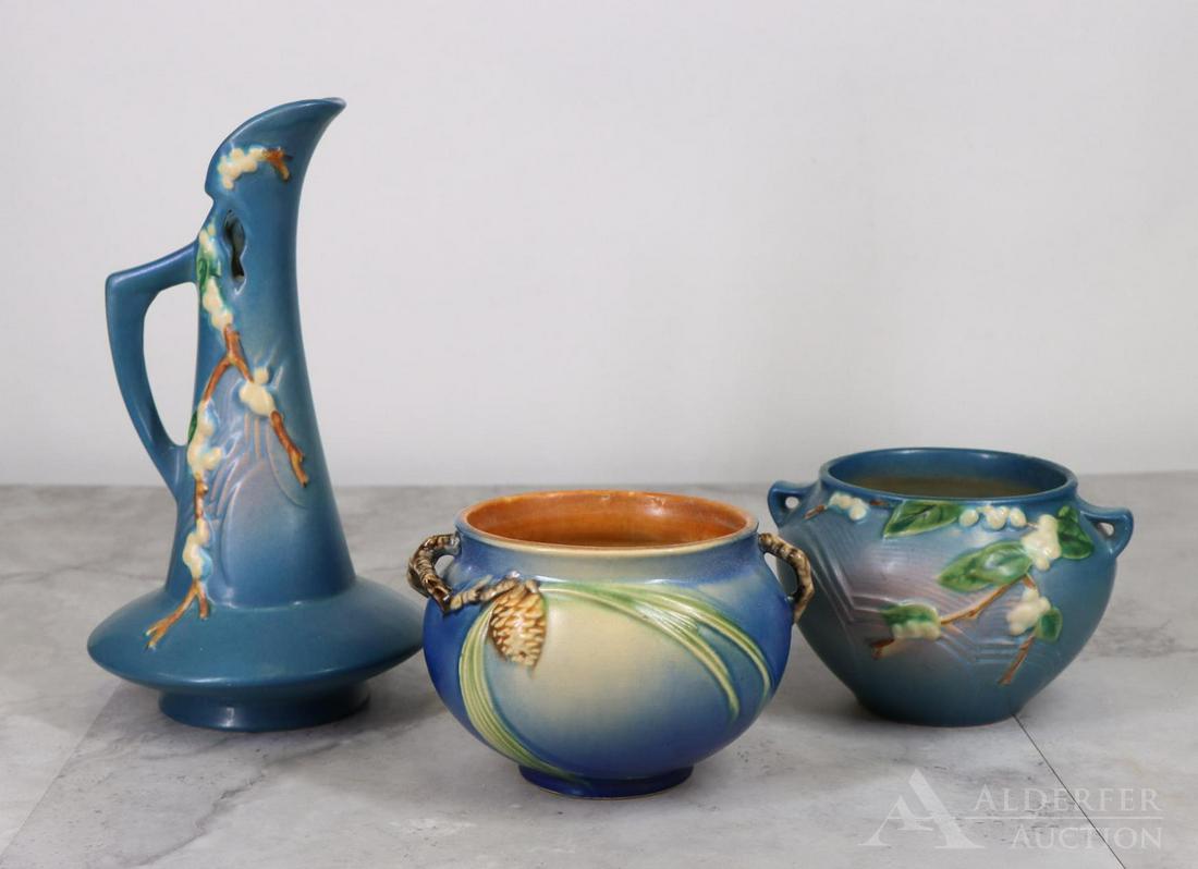 Roseville Pottery, Snowberry Ewer & Vase, & Pinecone (1 of 18)