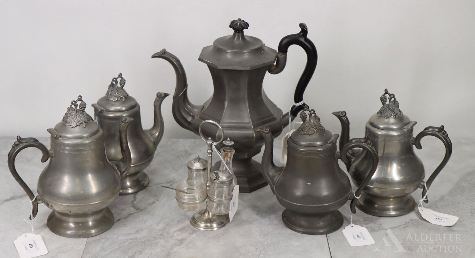 Pewter Caster Set, Coffee Pot, & Teapots (1 of 20)