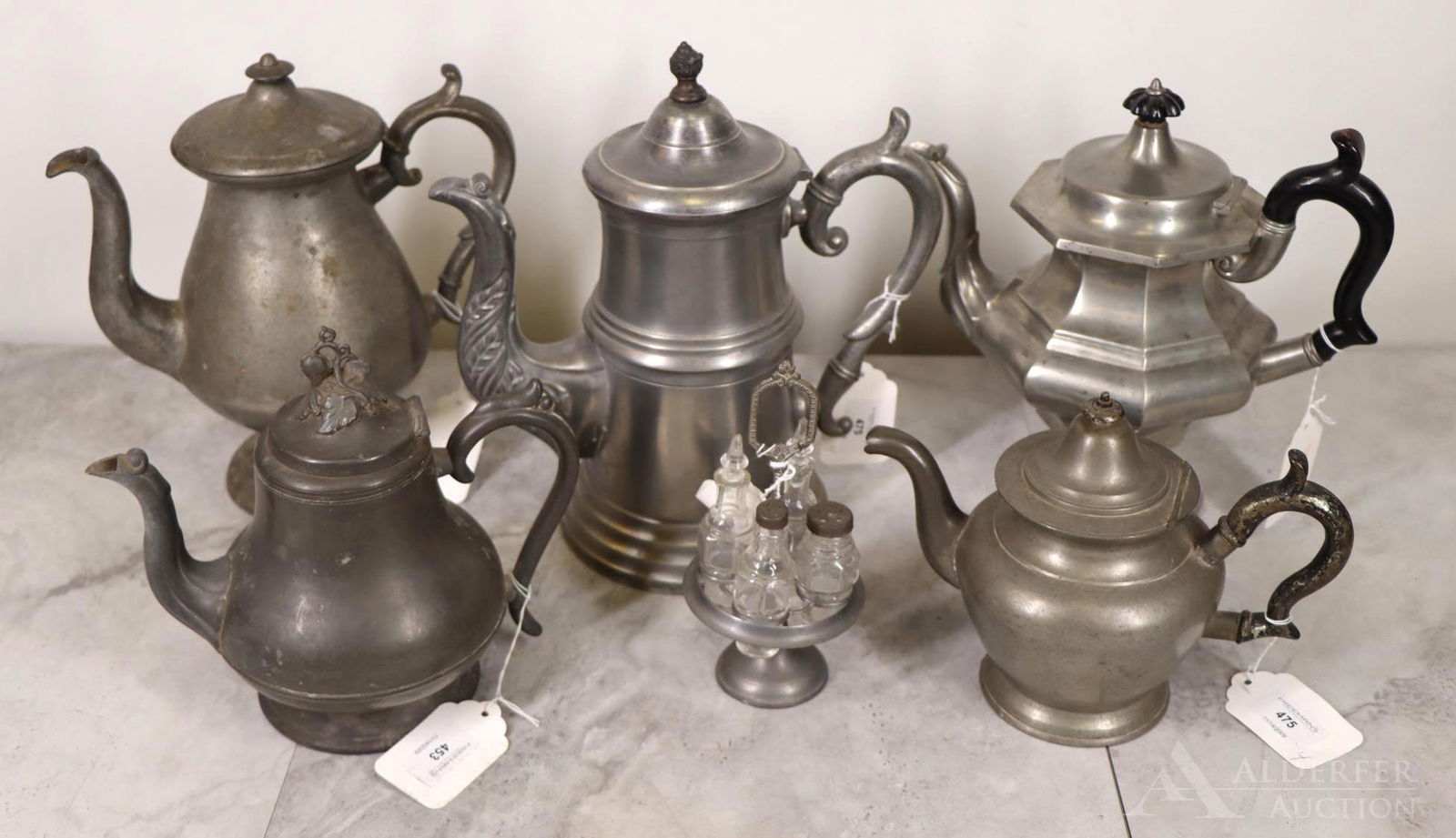 Pewter Coffee Pots, Teapots, & Caster Set (1 of 20)