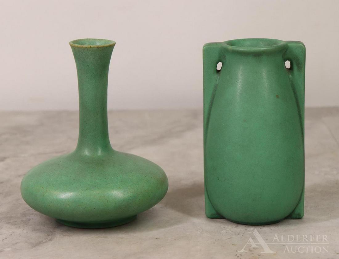 Arts & Crafts Teco Pottery Matte Green Vases (1 of 12)