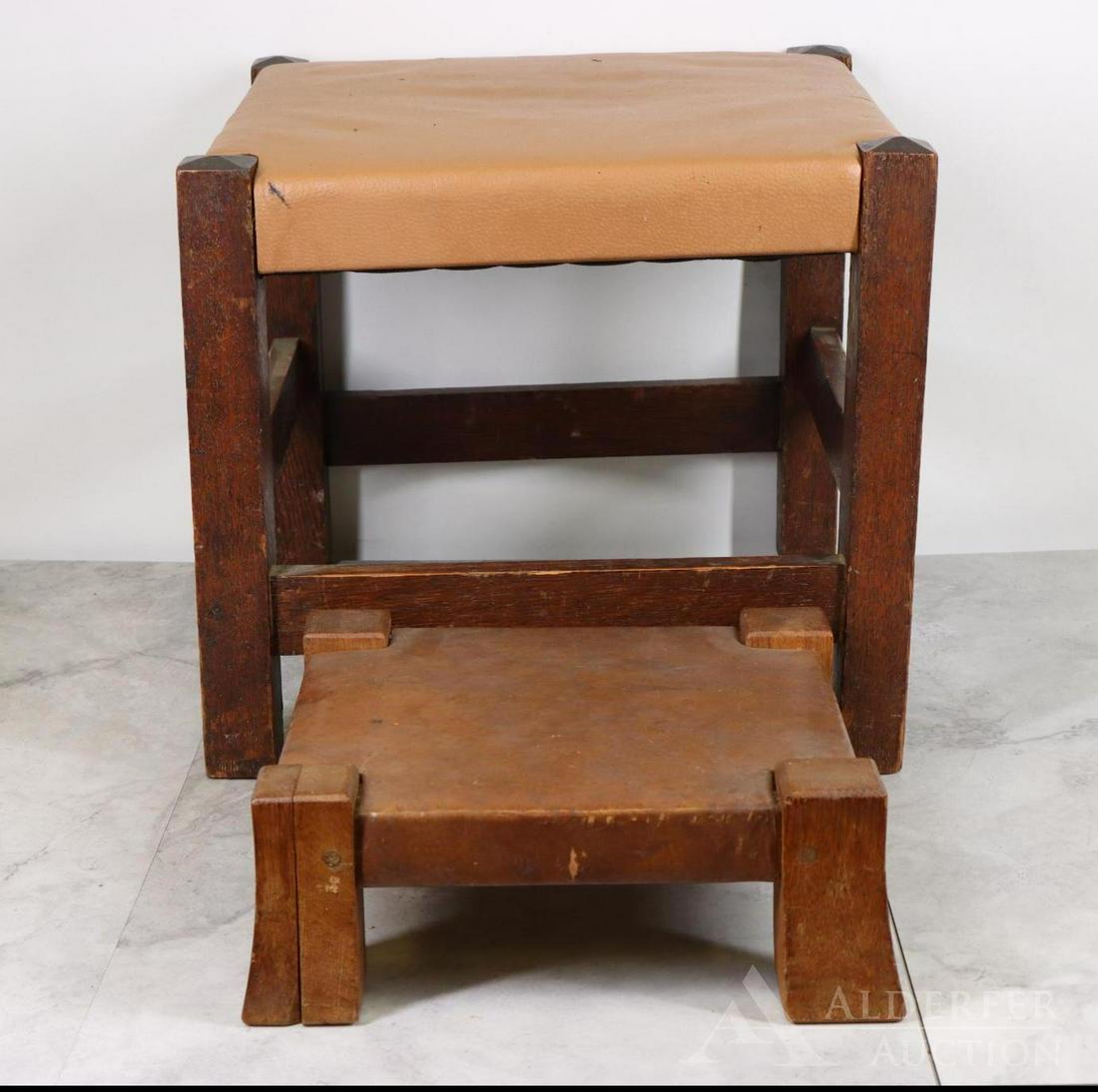Arts And Crafts, Oak And Leather Stool And Monk Stool (1 of 16)