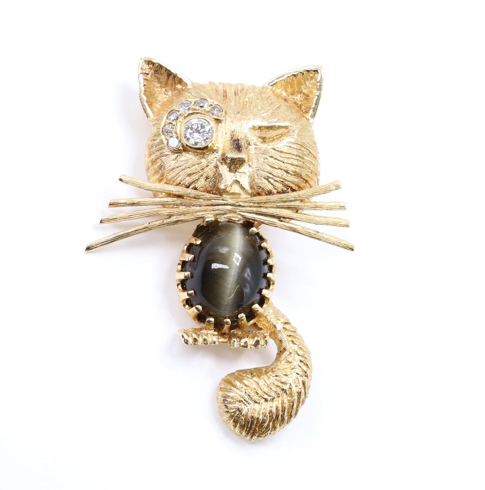 14KY Gold Diamond, Cat's Eye Cat Pin (1 of 5)