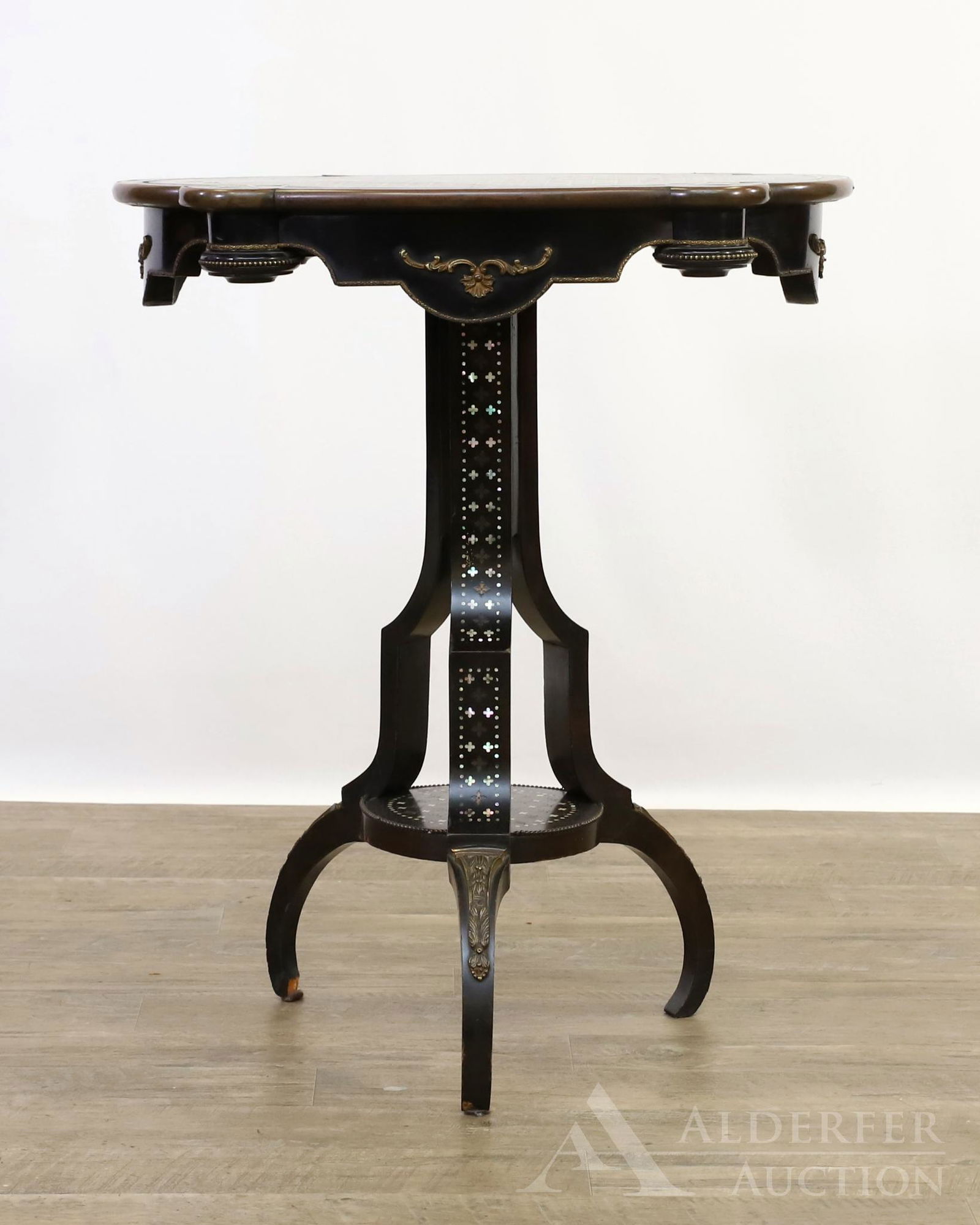 Inlaid Ebonized Ormolu Mounted Candle Stand (1 of 9)