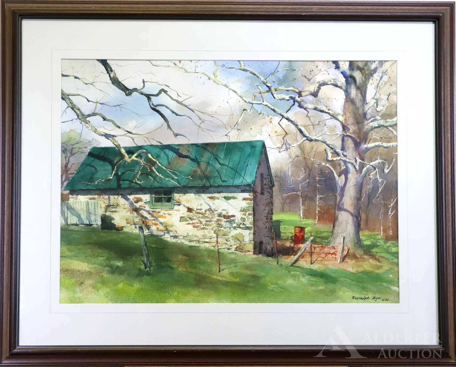 Ranulph Bye (1916 - 2003): Watercolor, "Sycamore Spring House", SDLR, '86. 20"h x 28"w and 30"h x 38"w framed