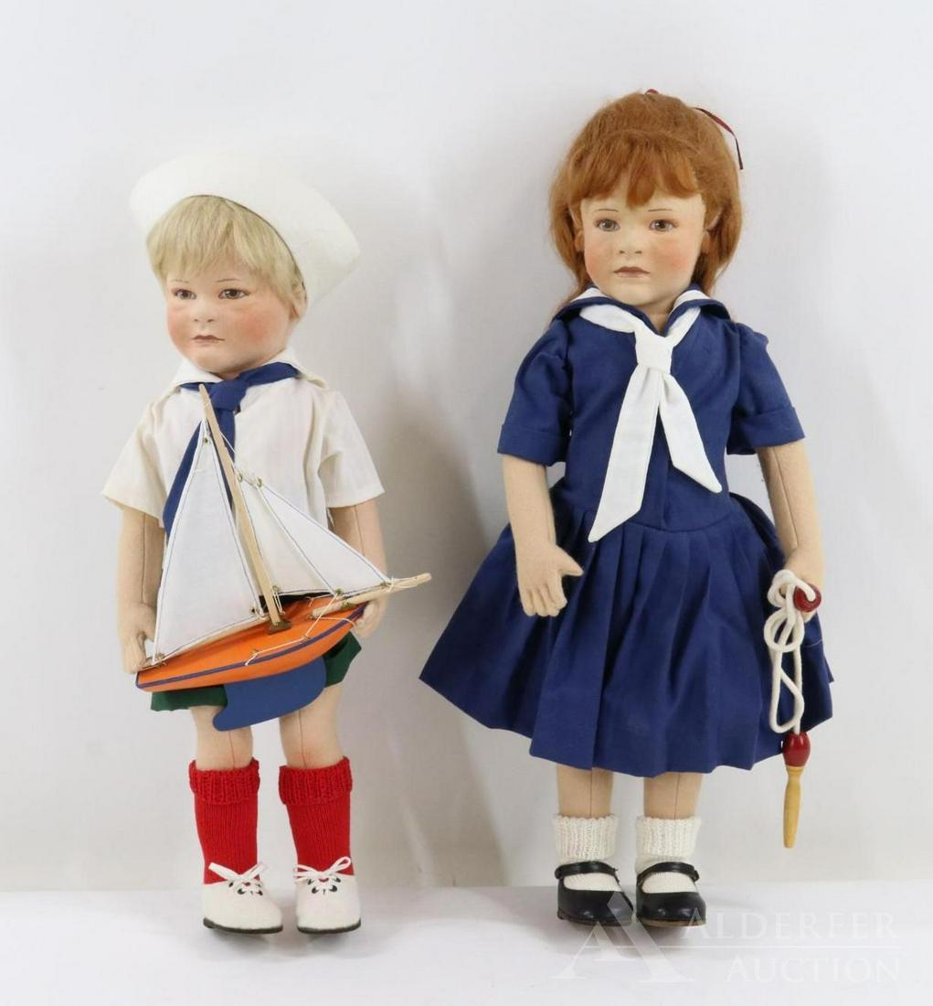 LOT OF R JOHN WRIGHT.: Pair of MIB dolls. Little Brother, Little Sister - "Lillian & Arthur" , 000/500. 20" Lillian, 17 1/2" Arthur. These dolls won the Doll of The Year (DOTY) Award in 1986 presented by Doll Reader Magazin