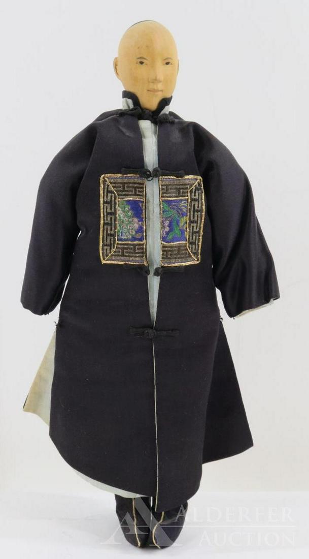LOT OF DOOR OF HOPE DOLLS.: 12" All original Male doll with painted hair (missing queue). Dressed in black silk clothing, frog closure; silk boots. Condition: as stated. Missing headpiece/hat. Age discoloration on clothing. This