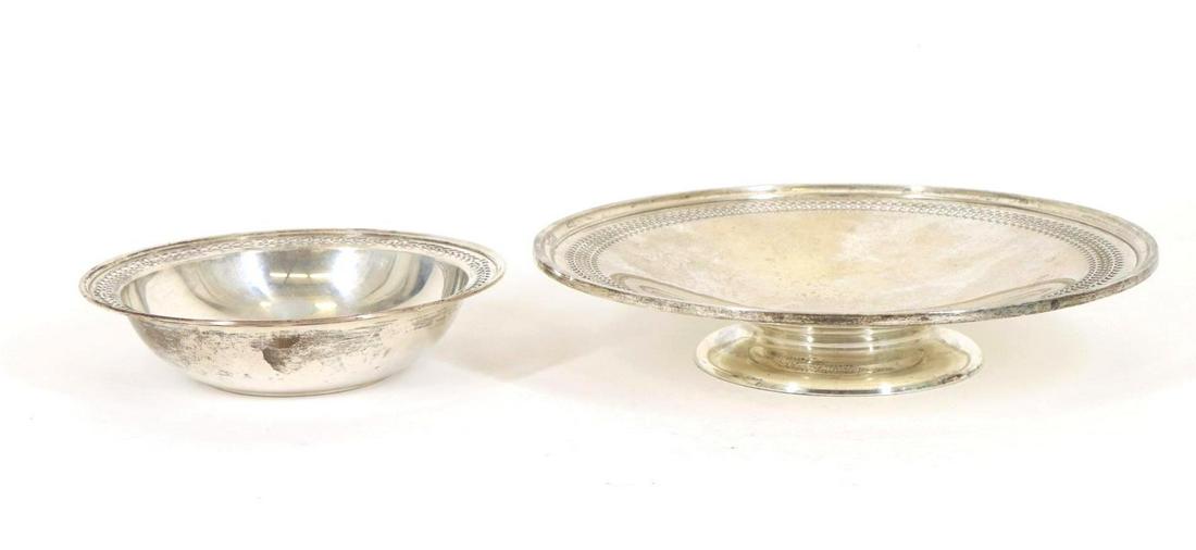 Tiffany & Co. Sterling Silver Bowl with Extra: Tiffany & Co. sterling silver bowl with pierced decorative border with complementing pierced border shallow bowl by Richard Dimes. 6.25"round and 14.5ozt