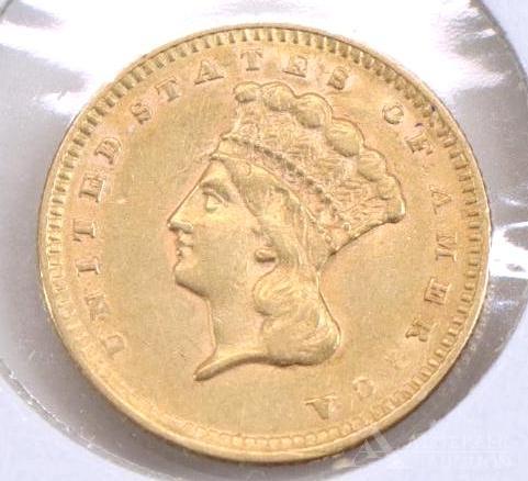 $1 INDIAN PRINCESS GOLD COIN: 1856, slanted 5, XF
