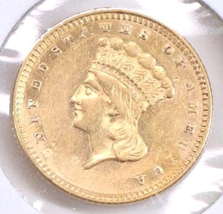 $1 INDIAN PRINCESS GOLD COIN: 1857 XF