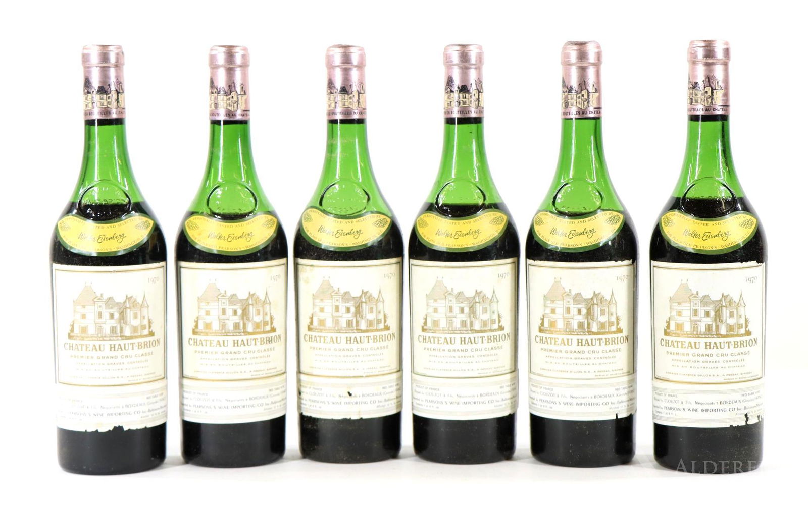 Chateau Haut-Brion Premier Grand Cru Classe Wine 1970: Chateau Haut-Brion Premier Grand Cru Classe, 1970. (6) bottles of wine at 750 ml. Fill down 5-6 cm, several labels nicked. This item is not available for shipping, pick up only.