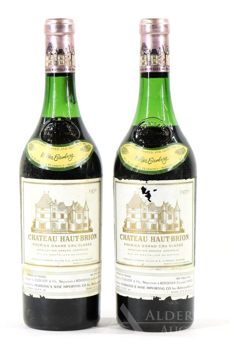 Chateau Haut-Brion Premier Grand Cru Classe Wine 1970: Chateau Haut-Brion Premier Grand Cru Classe, 1970. (2) bottles of wine at 750 ml. Fill down 3 cm (1) and fill down 4 cm (1). This item is not available for shipping, pick up only.
