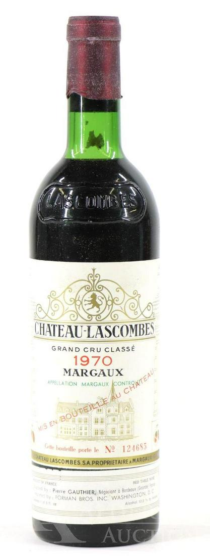 Chateau Lascombes Grand Cru Classe Margaux Wine 1970: Chateau Lascombes Grand Cru Classe Margaux, 1970. (1) bottle of wine at 750 ml. Below neck fill. This item is not available for shipping, pick up only.