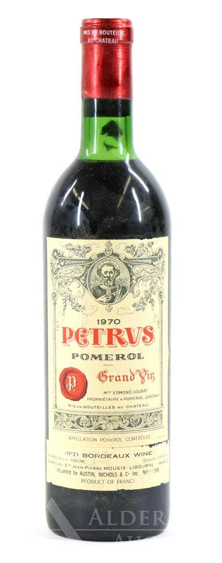 Petrus Pomerol Grand Vin Wine 1970 (1): Petrus Pomerol Grand Vin, 1970. (1) bottle of wine at 750 ml. Below the neck fill, slight sediment in neck. This item is not available for shipping, pick up only.