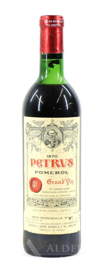 Petrus Pomerol Grand Vin Wine 1970 (1): Petrus Pomerol Grand Vin, 1970. (1) bottle of wine at 750 ml. Below the neck fill, slight sediment in neck. This item is not available for shipping, pick up only.
