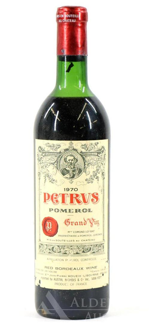 Petrus Pomerol Grand Vin Wine 1970 (1): Petrus Pomerol Grand Vin, 1970. (1) bottle at 750 ml. Upper shoulder fill, slight sediment in the neck. This item is not available for shipping, pick up only.