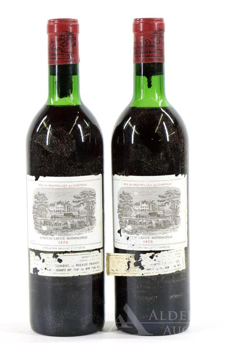 Chateau LaFite-Rothschild Wine 1970 (2): Chateau LaFite-Rothschild, 1970. (2) bottles of wine at 750 ml. Top shoulder fill, label scuffed. This item is not available for shipping, pick up only.