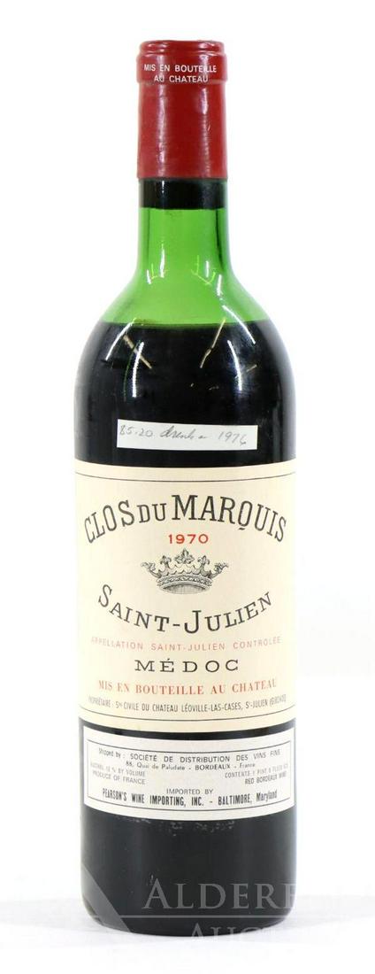 Clos Du Marouis Saint-Julien Medoc Wine 1970 (1): Clos DuCru-Beaucaillou Saint-Jullien-Medoc, 1970. (1) bottle at 750 ml. Upper shoulder fill. This item is not available for shipping, pick up only.